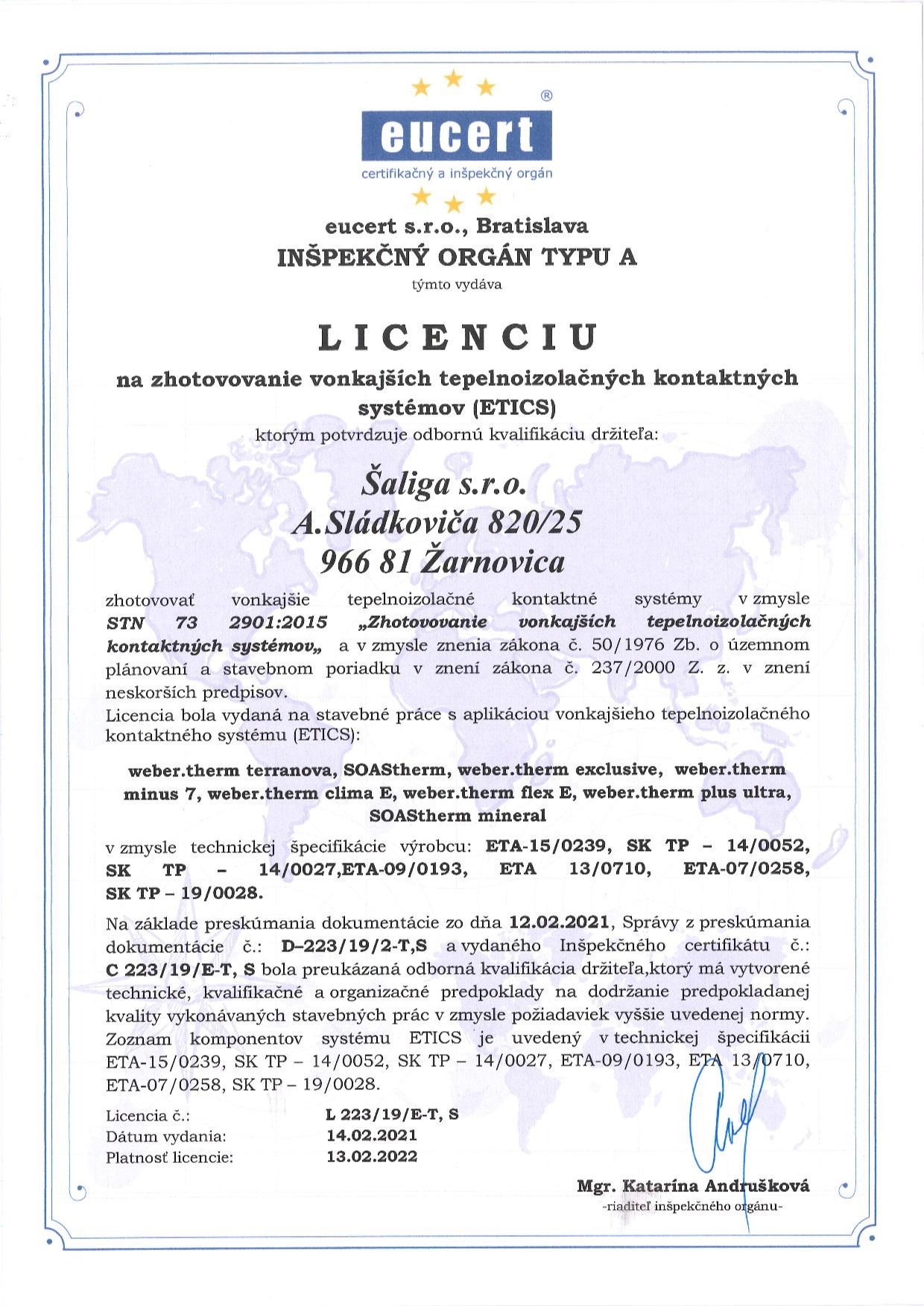 Certifikat Eucert – weber