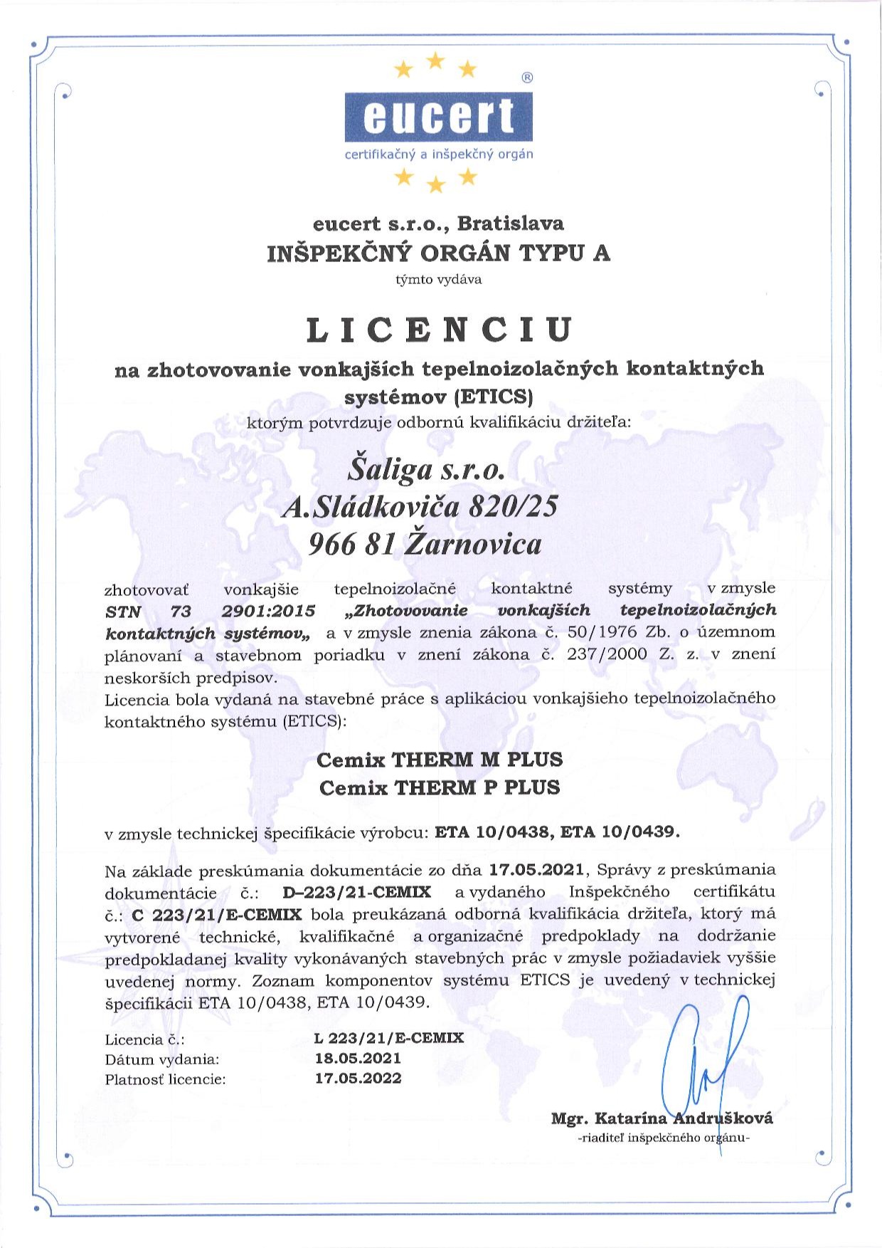Certifikat Eucert – cemix